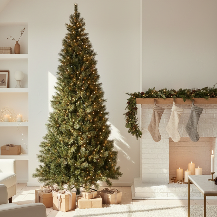 Árbol de Navidad Delgado Slim Bélgico con Luces LED | Arbolito Navideño Angosto Iluminado