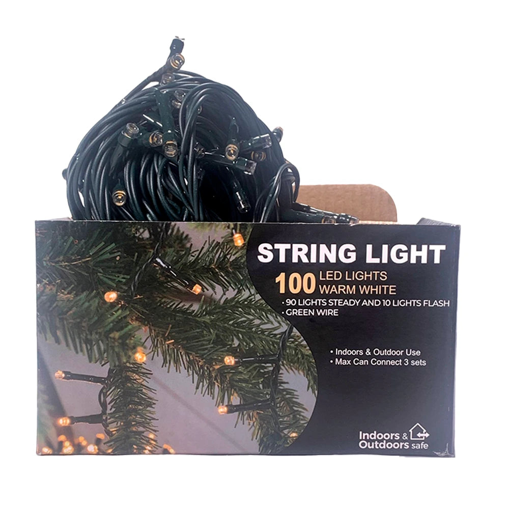 Box Luces Led Calidas Fijas Con Intermitentes Calido Cable Verde