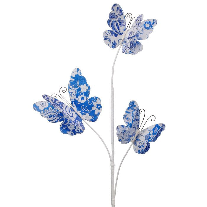 Follaje Mariposa  Color Blanco - Azul De  X 66 Cm