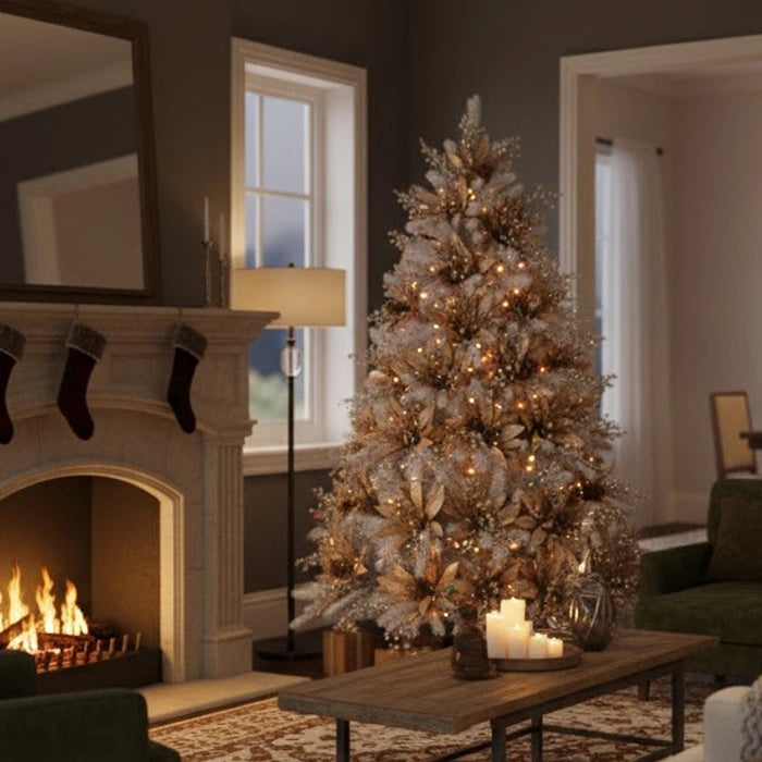 Set Decorativo - ARBOL  PALISADES BLANCO DORADO CHAMPAGNE