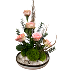 Centro de Mesa Rosas de Jardín Rosado Vertical - Base de porcelana