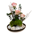 Centro de Mesa Rosas de Jardín Rosado Vertical - Base de porcelana