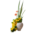 Arreglo Floral Natural Vértice – Gerberas, Green Ball y Pandano Base porcelana 3D