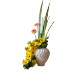 Arreglo Floral Natural Vértice – Gerberas, Green Ball y Pandano Base porcelana 3D
