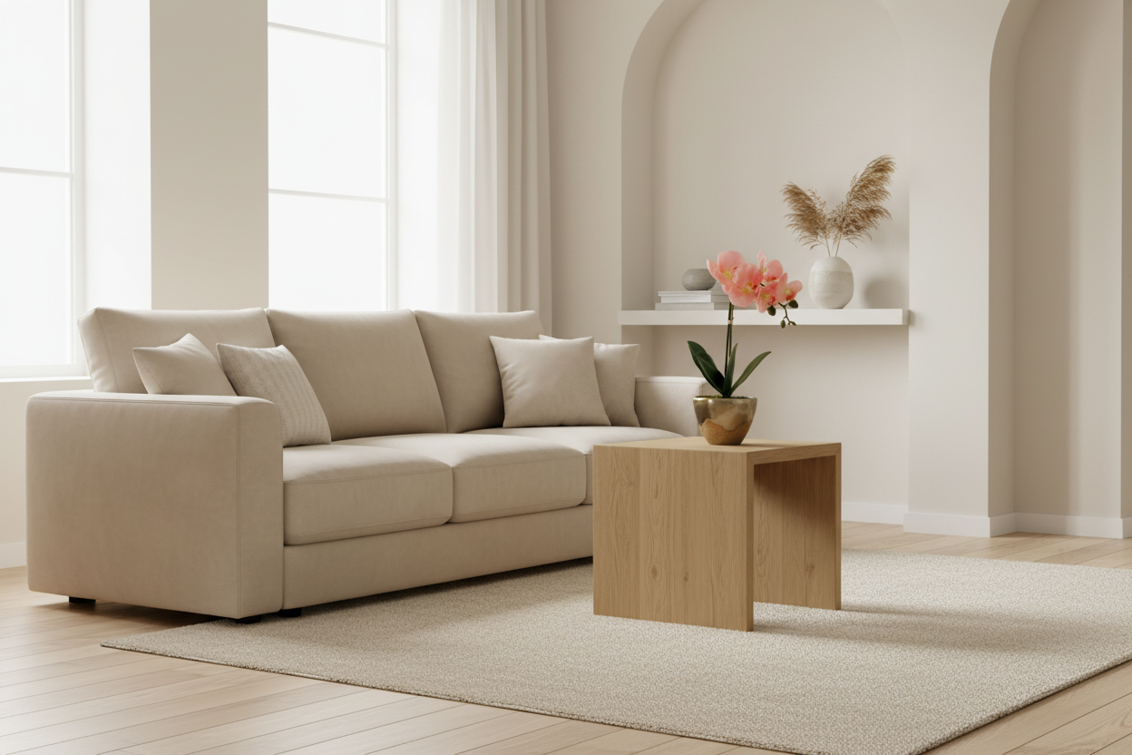 Arreglo de orquídea rosada con maceta dorada en sala