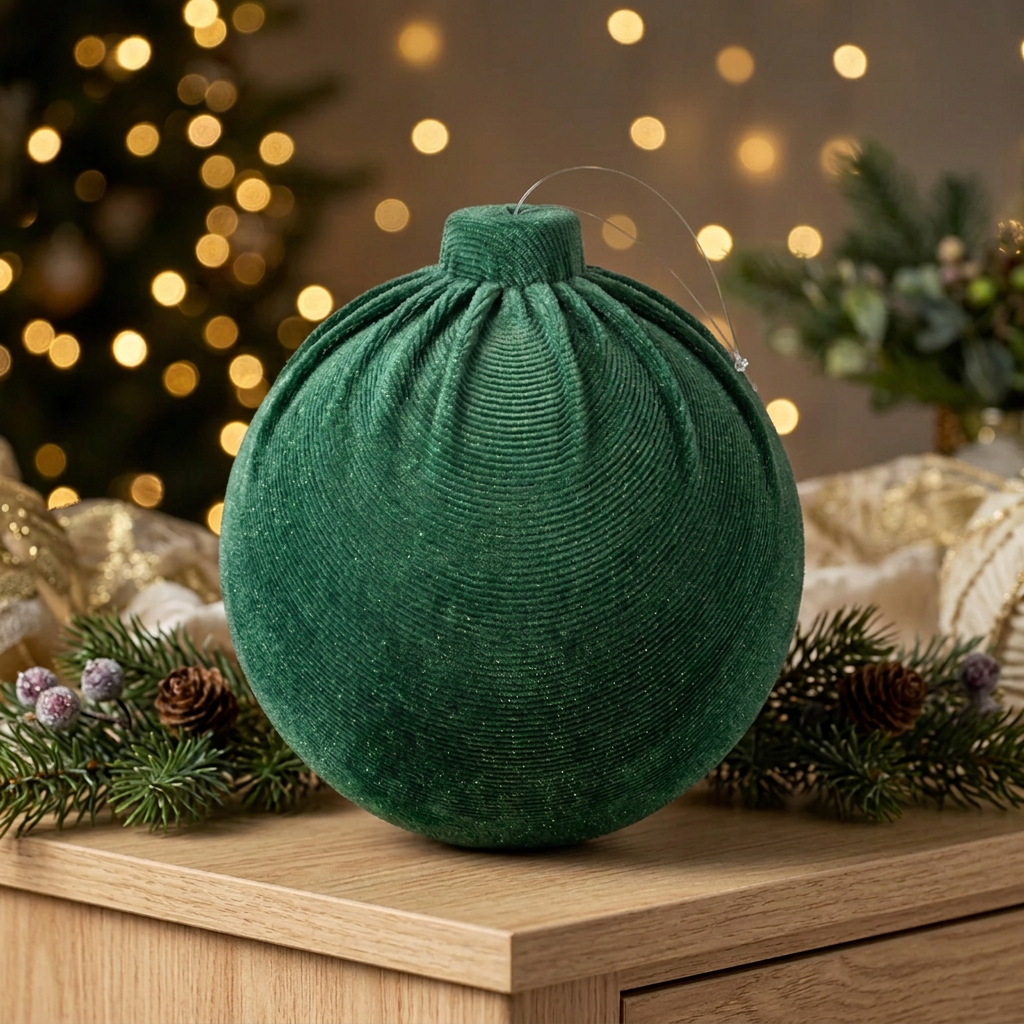 Bambalina verde de velvet con lazo de nylon transparente para colgar