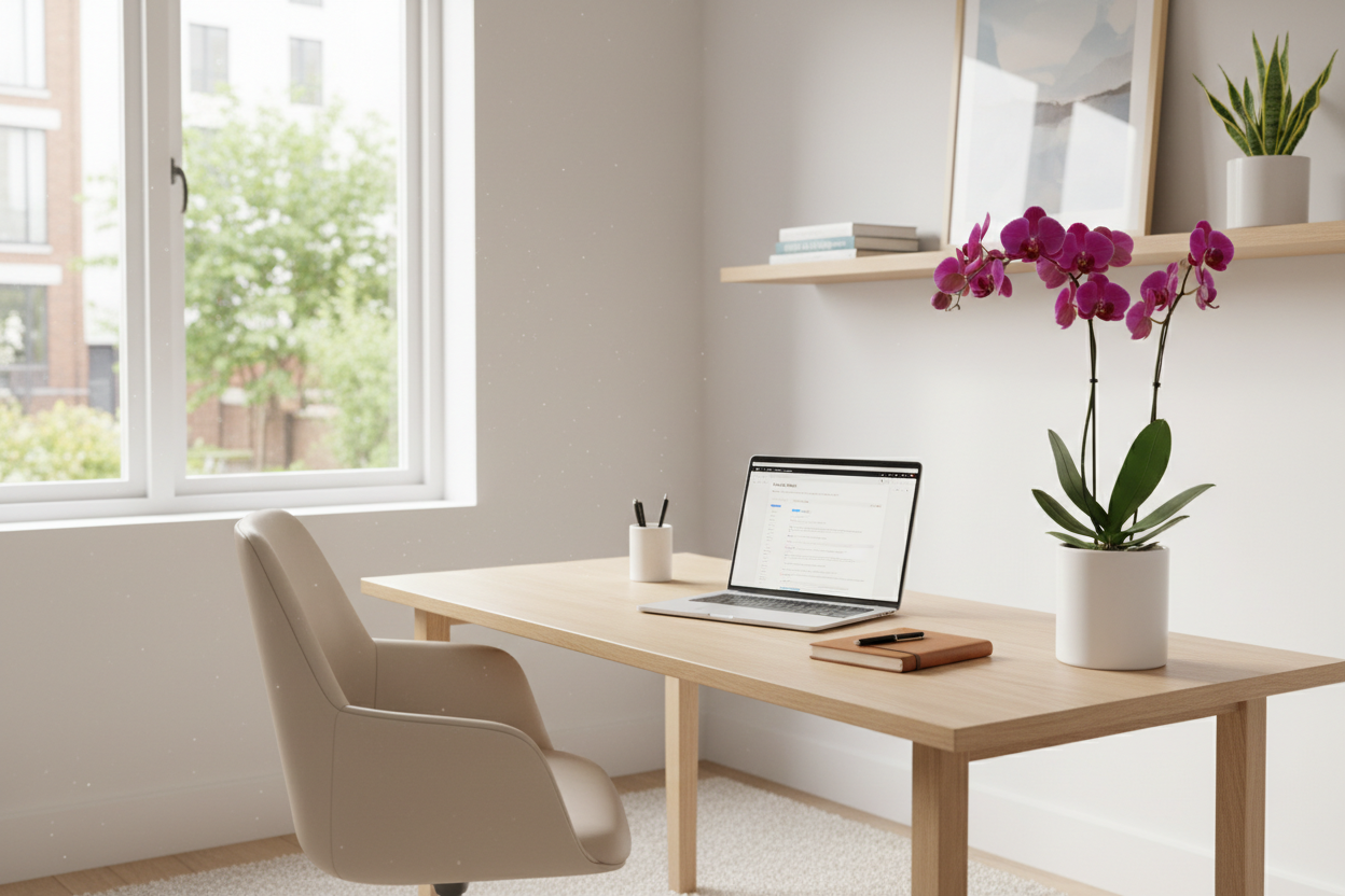 Estudio con orquídea para productividad