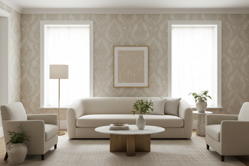 habitacion con papel tapiz neutral