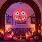 Decoración Halloween colgante macarrón monstruo rosa papel maché 30cm puerta techo Caracas Venezuela
