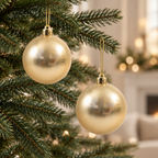 Dos bambalinas perladas champagne de 14 cm en ramas navideñas
