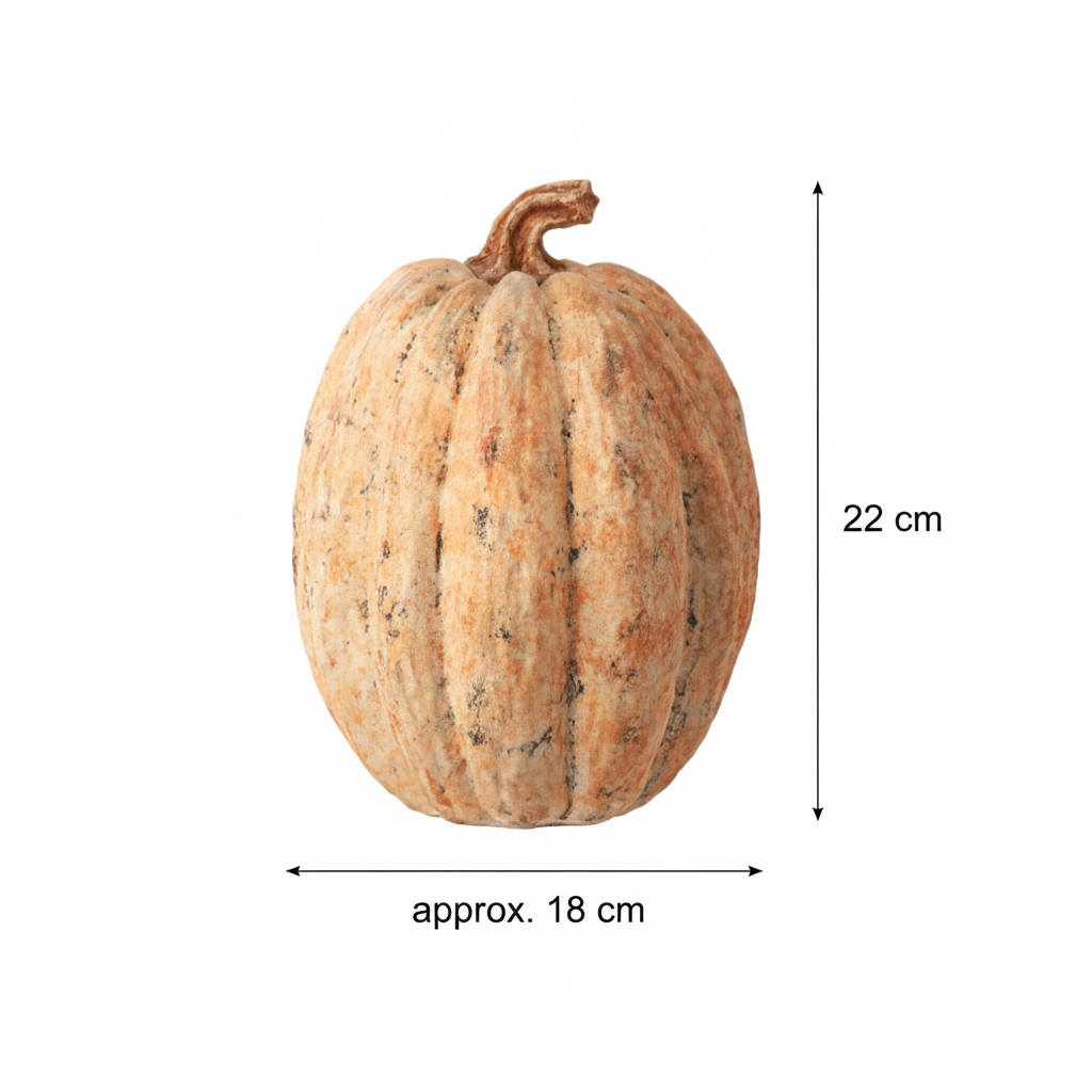 Medidas calabaza decorativa vintage crema 22cm alto con cotas externas ficha técnica Halloween Acción de Gracias