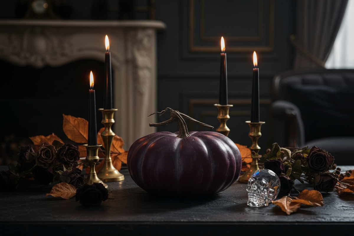 Decoración Halloween oscuro sofisticado calabaza látex vinotinto ciruela plana Cinderella 23cm Caracas Venezuela