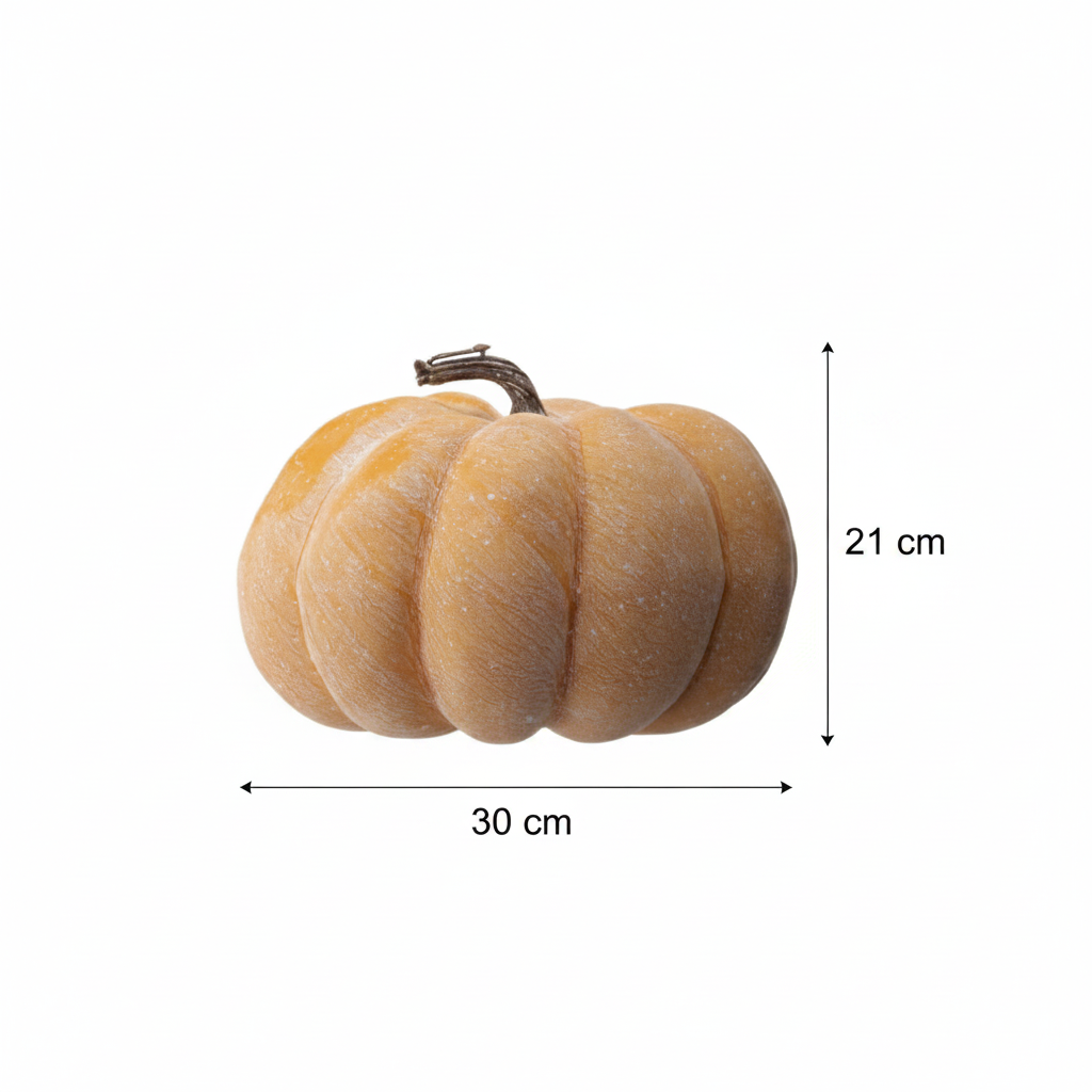 Medidas calabaza decorativa sintética naranja durazno 30cm ancho 21cm alto cotas externas ficha técnica