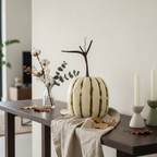 Decoración otoñal sofisticada calabaza látex crema verde oliva 20cm tallo ramificado Acción de Gracias Caracas Venezuela