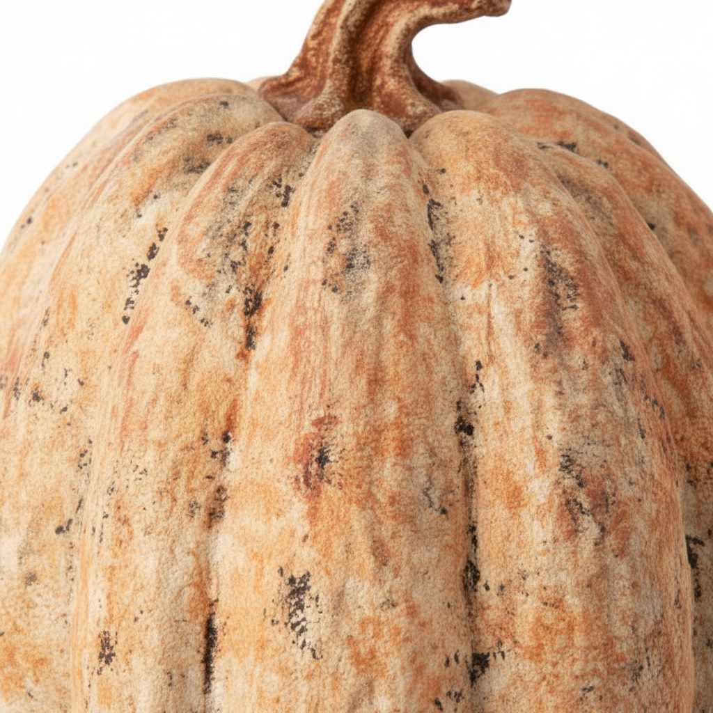 Zoom detalle calabaza decorativa vintage crema beige textura rugosa envejecida moteada 22cm Halloween Acción de Gracias