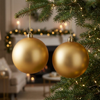 Set de 2 bambalinas mates doradas de 14 cm ambientadas en árbol de Navidad