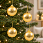 Cuatro bambalinas perladas doradas de 10 cm en ramas navideñas
