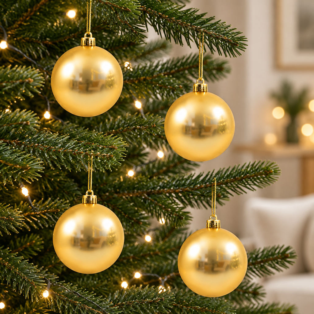 Cuatro bambalinas perladas doradas de 10 cm en ramas navideñas
