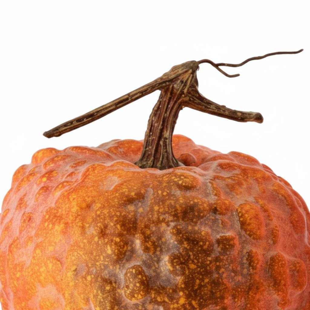 Zoom detalle calabaza decorativa híbrida plástico naranja textura verrugosa knucklehead 21x18cm tallo ramificado seco