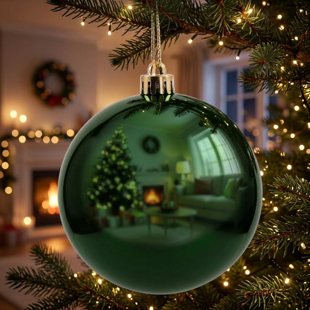 Bambalina brillante verde de 25 cm ambientada en un árbol de Navidad