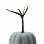 Zoom detalle calabaza decorativa látex azul sage 20cm costillas verticales tallo ramificado seco marrón Halloween Acción de Gracias