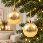 Set de dos bambalinas perladas doradas de 14 cm en ramas navideñas