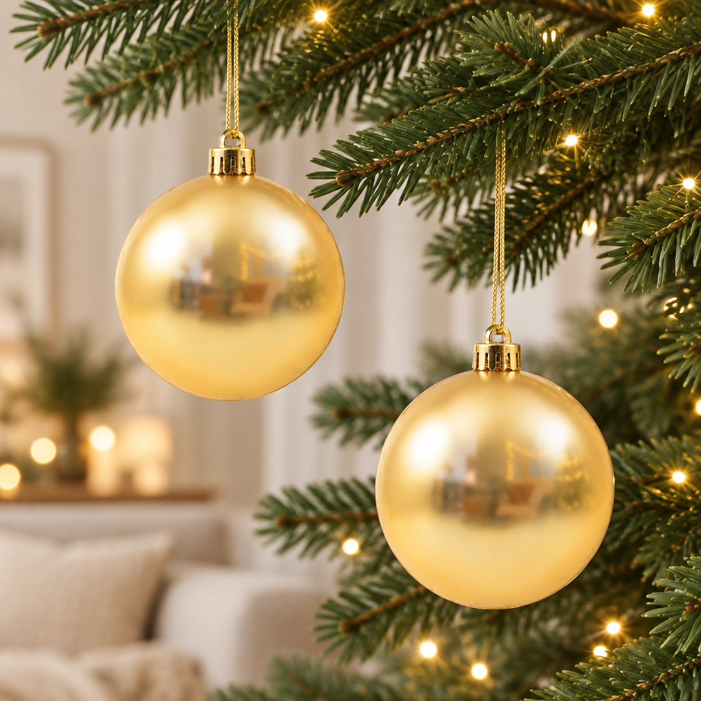 Set de dos bambalinas perladas doradas de 14 cm en ramas navideñas