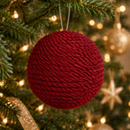 Imagen generada de una bambalina Hoop vinotinto con textura trenzada ambientada en un árbol de Navidad