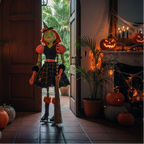 Decoración Halloween hall entrada con figura bruja tamaño real 186cm papel maché Caracas Venezuela