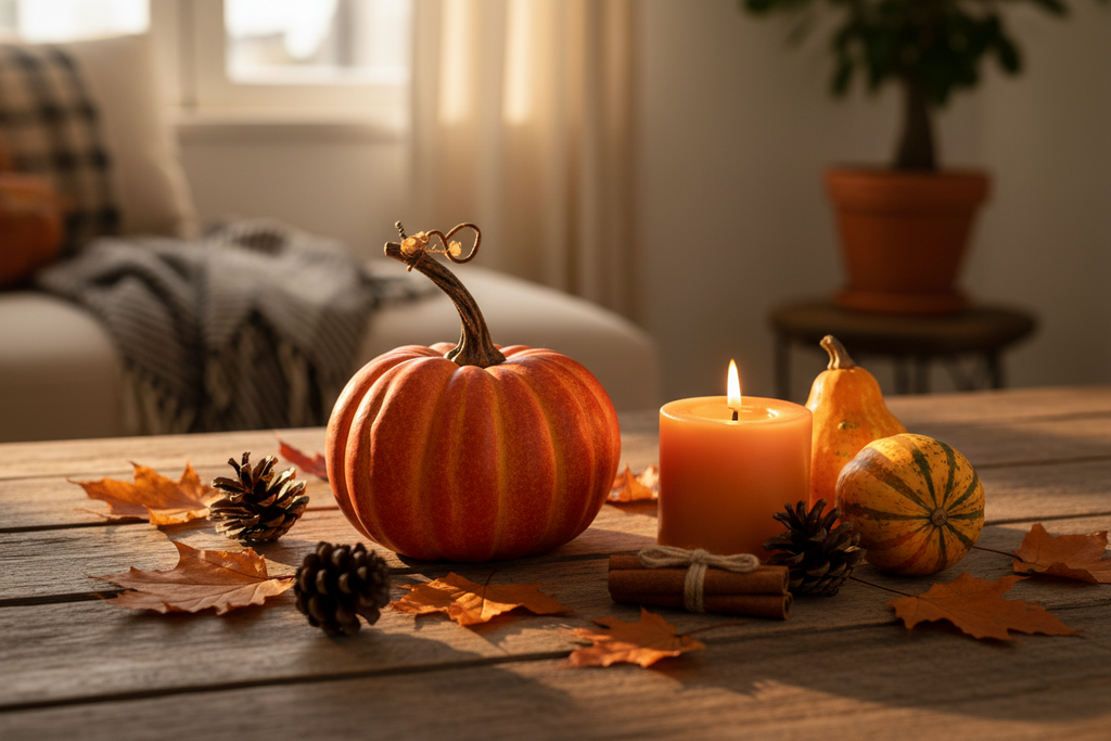 Decoración otoñal calabaza plástico naranja terracota 13cm escala real Halloween Acción de Gracias Caracas Venezuela