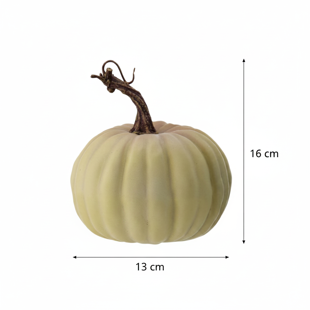 Medidas calabaza decorativa látex amarillo lima 13cm ancho 16cm alto cotas externas ficha técnica