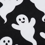 Zoom detalle estampado fantasmas blancos fondo negro algodón paño cocina Halloween 69cm