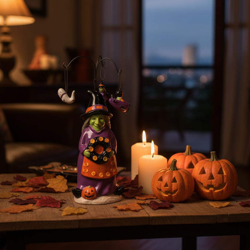 Decoración Halloween figura bruja cerámica multicolor 31cm repisa mesa estantería Caracas Venezuela