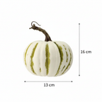 Medidas calabaza decorativa látex crema rayas verdes 13cm ancho 16cm alto cotas externas ficha técnica
