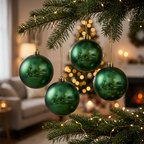 Set de 4 bambalinas perladas verdes de 10 cm ambientadas en árbol de Navidad