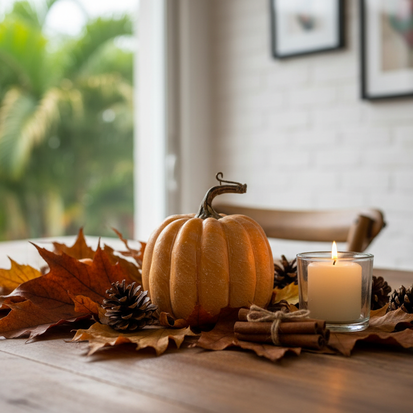 Decoración otoñal calabaza sintética naranja ámbar 15cm escala real acento mesa Halloween Acción de Gracias Caracas Venezuela