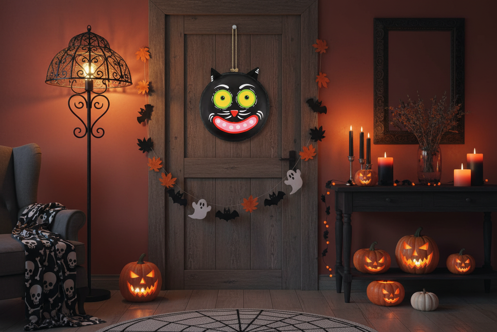 Decoración Halloween colgante macarrón gato negro papel maché 30cm puerta techo Caracas Venezuela