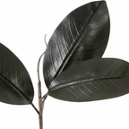 Zoom detalle hojas negras brillantes rama magnolia artificial hiperrealista Halloween 58cm