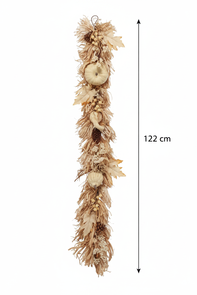 Medidas guirnalda decorativa otoñal beige 122cm largo cotas externas ficha técnica