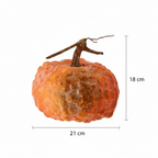Medidas calabaza decorativa híbrida verrugosa naranja 21cm ancho 18cm alto cotas externas ficha técnica