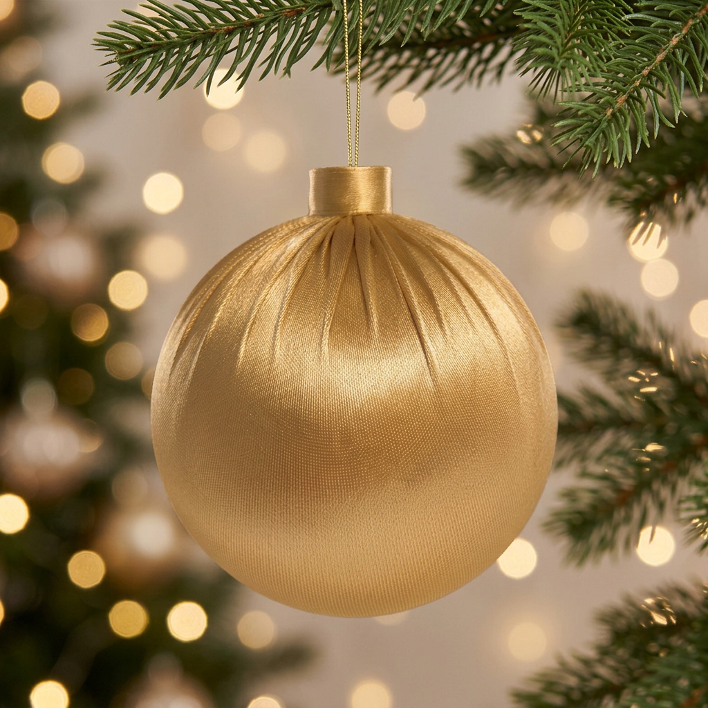 Bambalina Plisada dorada de 10 cm colgada en un árbol de Navidad