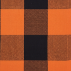 Zoom detalle patrón buffalo check cuadros grandes naranja negro algodón paño cocina Halloween farmhouse