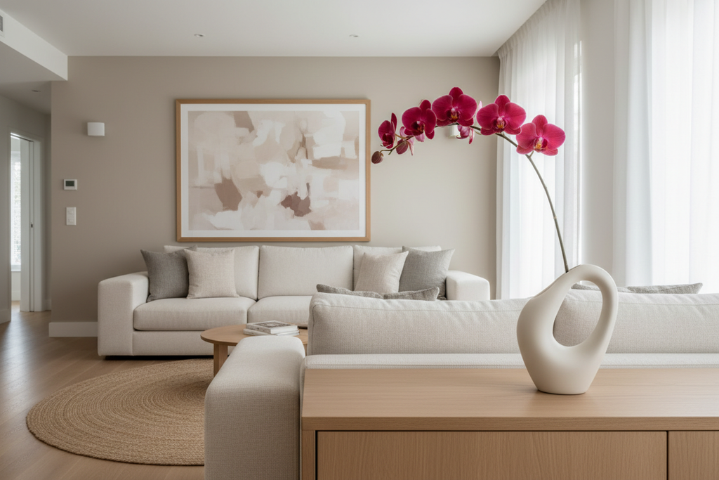 Orquídea burgundy en sala moderna