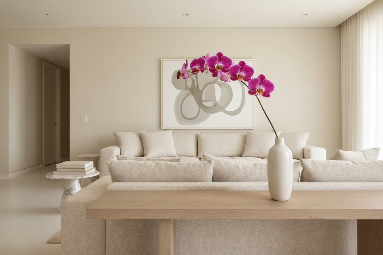 Orquídea fucsia en sala moderna