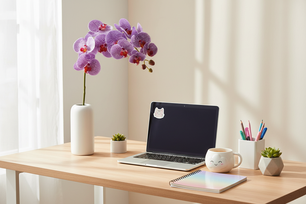 Orquídea Phalaenopsis en escritorio cute