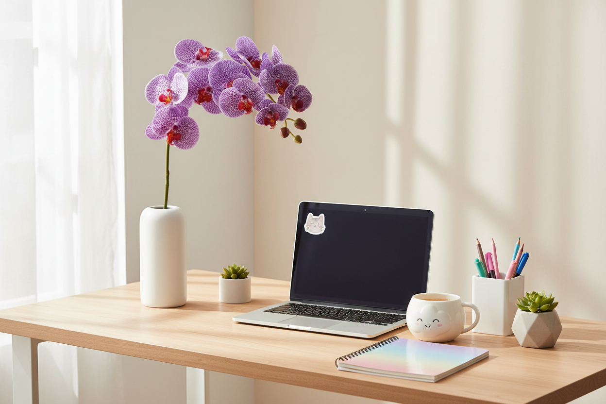 Orquídea Phalaenopsis en escritorio cute