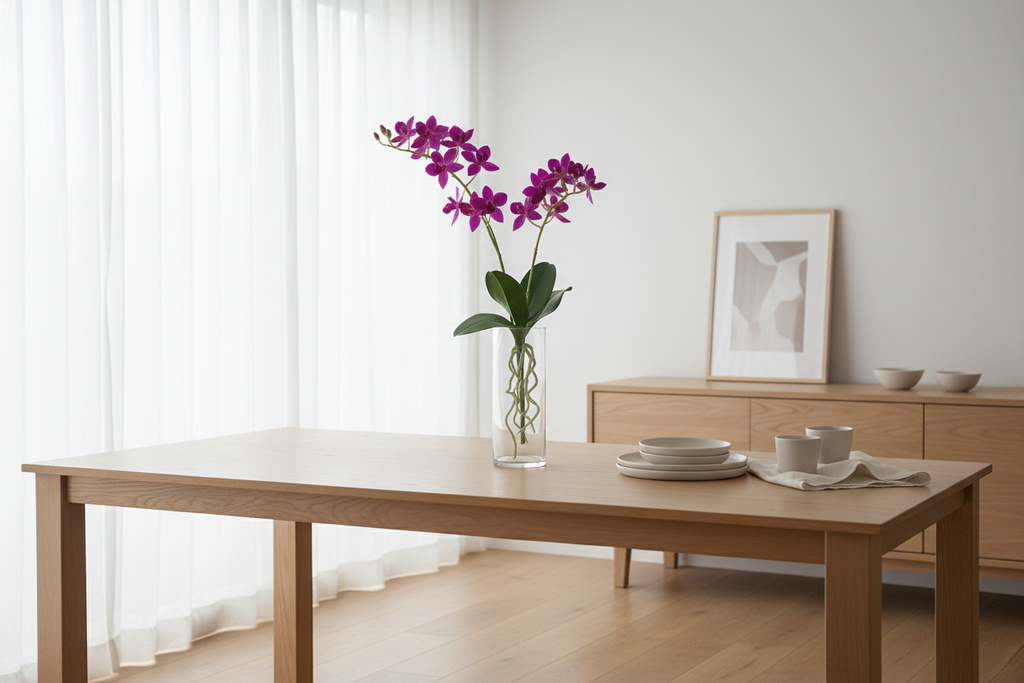 Orquídea Phalaenopsis morada en florero