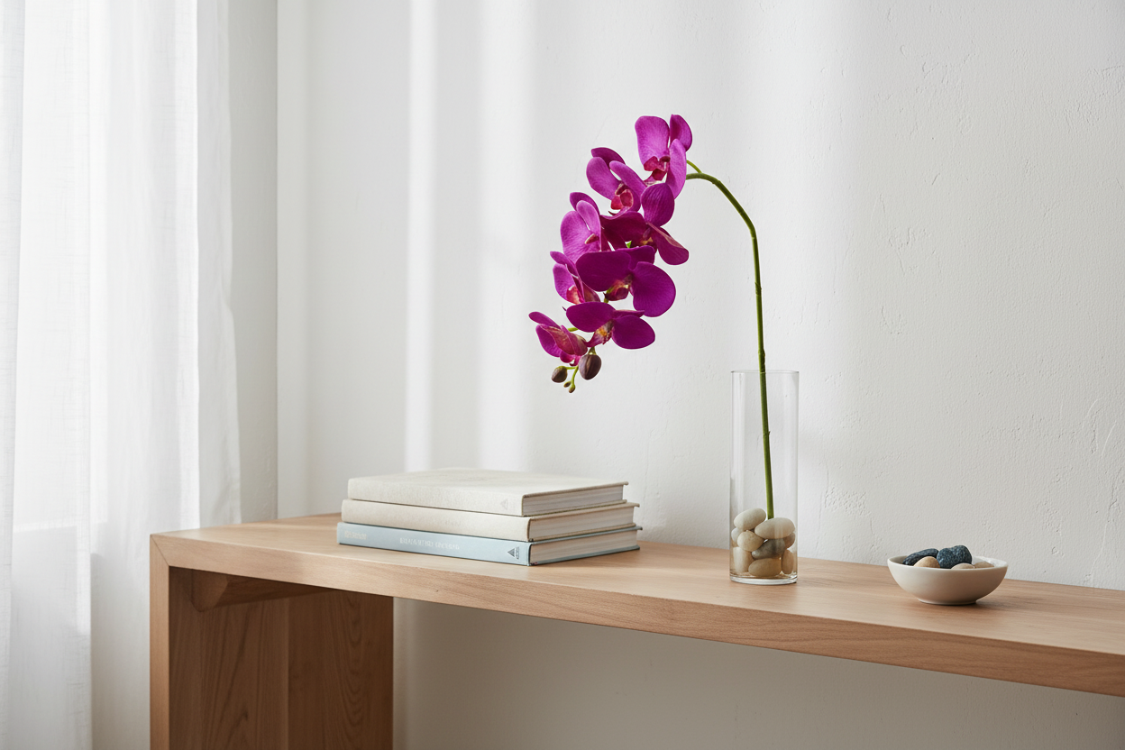 Orquídea Phalaenopsis morada en mesa de hogar