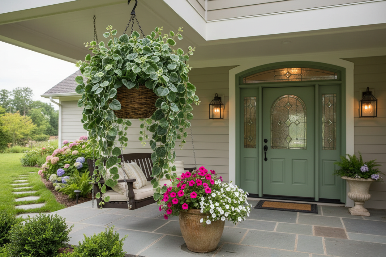 Planta Glechoma colgante en entrada exterior