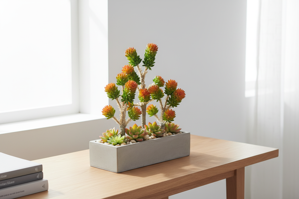 Suculenta en jardinera decorativa